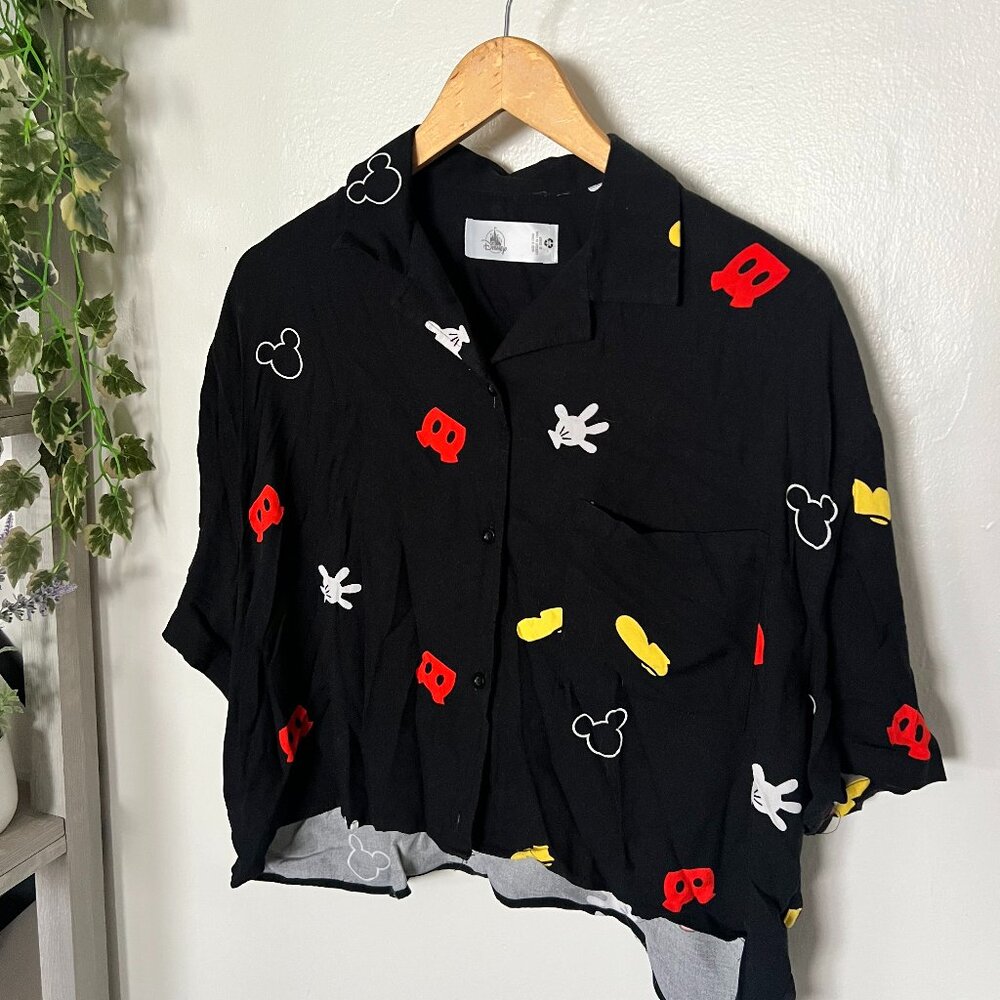 Disney Mickey Icon All Over Print Black Button Up Shirt